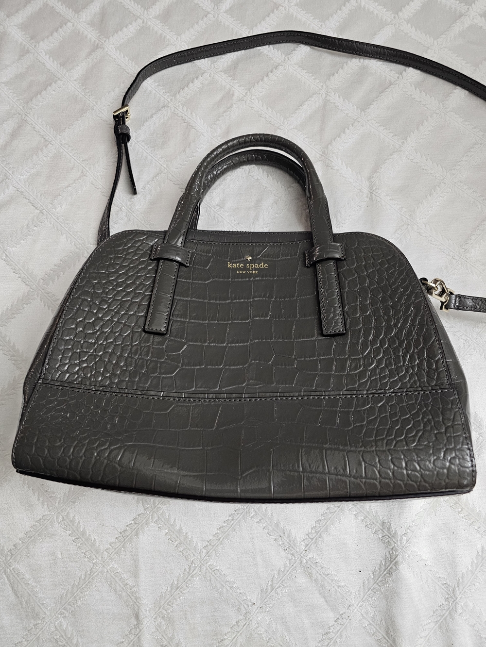 Kate Spade Gray Croc-Embossed Dome Satchel